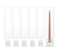 NUPTIO Bougeoirs en Verre Lot de 6 Bougeoirs Transparents de 30cm de Haut - Support de Bougies Coniques avec Couvercle Cylindrique Résistant au Vent pour la Décoration de la Cheminée