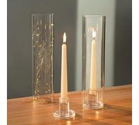 NUPTIO Bougeoirs en verre pour ouragan : 2 bougeoirs coniques avec couvercles cylindriques, 28 cm de haut, coupe-vent, transparent, pour mariage, fête, Noël