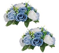 NUPTIO Boules de Fleurs pour Centres de Table de Mariage - 2 Pièces 24cm Diamètre Arrangement Boules Fleurs Artificielles Bouquet - Bleu Poussiéreux Fausses Fleurs Roses pour Décoration Mariages