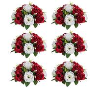 Nuptio Bouquet de boules de fleurs : 6 pièces maîtresses fleurs artificielles compositions roses 24 cm diamètre pourpre & blanc roses fausses centres de table pour mariage, décorations de table, fêtes