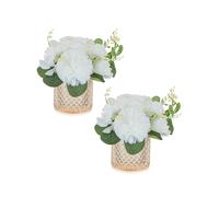 NUPTIO Bouquet de Fleurs Artificielles Vase: 2 Pièces Petit Blanc Fausses Fleurs Verre Vases pour Interieur Maison Bureau - Faux Decoratif Rose Soie Centre de Table pour Mariage