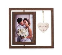 NUPTIO Cadeau Mariage Cadre Photo: 10x15cm, Cadre en Bois | Avec un Pendentif en Forme de Cœur, pour Couple, Epouse, Mariée, pour Anniversair, Marriage