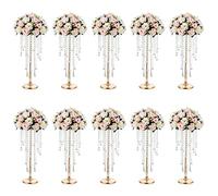 NUPTIO Centre de Table de Mariage Vase d'or: 10 Pièces Vases À Fleurs Cristal 55cm Haut Support Fleurs Métal pour Décorations Tables de Fête Élégants Vases Vrac pour Mariages Anniversaires