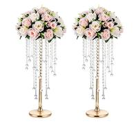 NUPTIO Centre de Table de Mariage Vase d'or: 2 Pièces Vases À Fleurs Cristal 55cm Haut Support Fleurs Métal pour Décorations Tables de Fête Élégants Vases Vrac pour Mariages Anniversaires