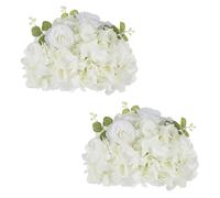 NUPTIO Centre de Table en Fleurs Artificielles: 2 Pièces 30cm Diamètre Fausses Fleurs Blanches Boules Roses Soie Arrangement pour Fête de Mariage Décorationsde Table