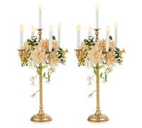 Nuptio Centre de Table Or 5 Bougies: 71cm Set de 2 Chandeliers de Sol Hauts en Métal Rétro pour Maison, Mariage, Noël, Halloween, Anniversaire