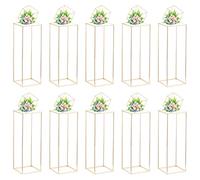 Nuptio Centres de Mariage pour Tables avec Panneau Acrylique - 10 Pièces Vase Doré 80cm Haut pour Centres Table Support Fleurs pour Fête Mariage Vases À Fleurs Métal Présentoir À Colonne
