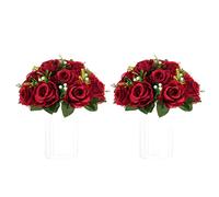 NUPTIO Centres de Table de Fleurs Artificielles - 2 Pièces Cramoisi Boules Fausses Fleurs 24cm Diamètre - Arrangement Fausses Roses Soie pour Décorations Centre de Table Fête Mariage