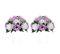 NUPTIO Centres de Table de Fleurs Artificielles - 2 Pièces Lilas & Blanc Boules Fausses Fleurs 24cm Diamètre - Arrangement Fausses Roses Soie pour Décorations Centre de Table Fête Mariage