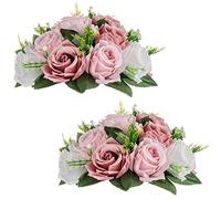 NUPTIO Centres de Table de Fleurs Artificielles - 2 Pièces Rose Poussiéreux Boules Fausses Fleurs 24cm Diamètre - Arrangement Fausses Roses Soie pour Décorations Centre de Table Fête Mariage
