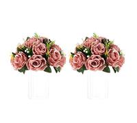 Nuptio Centres de Table de Mariage de Fleurs pour Tables 2 Pcs 24cm Diamètre Fleurs Artificielles Rose Poussiéreux Faux Arrangements Roses pour Mariages Décorations de Fête d'anniversaire