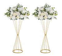 Nuptio Centres de Table de Mariage Or: Vase Trompette Métal de 68cm Haut 2 Pièces Support de Fleurs Fleur Artificielle Présentoir pour Décorations d'anniversaire Dîner D'événement Réception