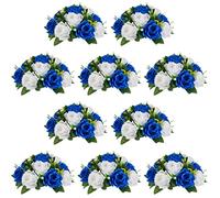 NUPTIO Centres de Table en Boule de Fleurs Artificielles: 10 Boules Roses Bleues Fausses Fleurs 24cm Diamètre pour Arrangements Roses en Fausse Soie pour Décorations Table Fête Réception Mariage