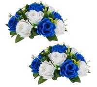 NUPTIO Centres de Table en Boule de Fleurs Artificielles: 2 Boules Roses Bleues Fausses Fleurs 24cm Diamètre pour Arrangements Roses en Fausse Soie pour Décorations Table Fête Réception Mariage