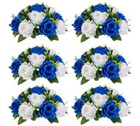 NUPTIO Centres de Table en Boule de Fleurs Artificielles: 6 Boules Roses Bleues Fausses Fleurs 24cm Diamètre pour Arrangements Roses en Fausse Soie pour Décorations Table Fête Réception Mariage