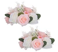 NUPTIO Centres de Table en Fleurs Artificielles: 2 Pièces 24cm Diamètre Fausses Fleurs Roses Rose & Blanc Composition Boules Soie Faux Bouquet Mariage pour Maison Décorations Fête d'anniversaire