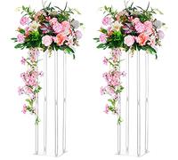 Nuptio Centres Table Mariage Vase: 2 Pièces 80cm Haut Fleurs Acryliques Vase Sol Colonne Arrangement Fleurs Support Présentoir Rectangulaire Géométrique pour la Décoration Fête Mariage