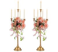 NUPTIO Chandeliers Or 5 Bougies 94cm Ensemble de 2 Chandelier sur Pied Haut, Chandelier en Métal Rétro pour La Maison Mariage Noël Halloween Anniversaire