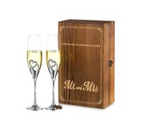 NUPTIO Cristal Flûtes à Champagne avec en Bois, Cadeau Mariage, Argent