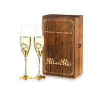 NUPTIO Cristal Flûtes à Champagne avec en Bois, Cadeau Mariage, Or
