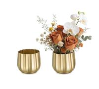 NUPTIO Doré Vases Centre de Table: 2 Pièces 10cm Metal Côtelé Fleur Vase Decoratif pour Decoration Mariage Anniversaire Noel - Rond Pots Petit Pot Plante Intérieur Extérieur