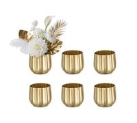 NUPTIO Doré Vases Centre de Table: 6 Pièces 10cm Metal Côtelé Fleur Vase Decoratif pour Decoration Mariage Anniversaire Noel - Rond Pots Petit Pot Plante Intérieur Extérieur