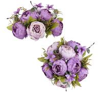 NUPTIO Fleurs Artificielles de Pivoine pour Centres: 2 Pièces 24cm de Diamètre Boules de Fausses Fleurs en Soie Violettes Bouquet de Mariage Centres de Table pour Décoration de Salle de Séjour