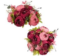 NUPTIO Fleurs Artificielles Pivoine pour Centres: 2 Pièces 24cm Diamètre Rose et Rouge Fausses Fleurs de Pivoine Boules en Soie Bouquet de Mariage Centres de Table pour Décorations