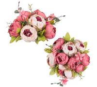 NUPTIO Fleurs Artificielles pour Centres de Table: 2 Pièces de 24cm de Diamètre Pivoine Rose Foncé Fausses Fleurs de Mariage Bouquet de Soie Décorations