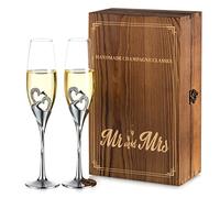 NUPTIO Flûtes à Champagne Mariage: Flûte à Champagne Personnalisée Coffret Cadeau en Bois Cristal Prosecco Verre Ensemble de 2, Ensemble Cadeau Argent Toast Anniversaire Fête Nuptiale Douches