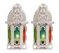 Nuptio Lanterne À Bougie De Style Marocain, 2 Pièces - Porte-Bougie Chauffe-Plat De Petite Taille avec des Panneaux De Verre Idéal pour La Terrasse, L'intérieur L'extérieur
