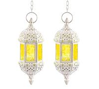 Nuptio Lanterne Bougie Suspendue Marocaine: 2 Pièces Lanternes Blanches pour Bougies Porte-Bougies Chauffe-Plat Lampe Décorative Photophores avec Chaîne pour Décorations Noël Jardin Patio Maison