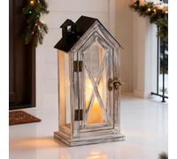 NUPTIO Lanterne en Bois Décoration de Noël: Lanternes de 26cm pour Bougies Extérieur Vintage Intérieur Maison Photophore Rustique Bois Métal Extérieur Intempéries Balcon Porte D'entrée Mariage
