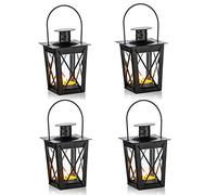 NUPTIO Lanterne en Verre À Terre/Suspendue, Lanterne en Verre Portable, Bougie Chauffe-Plat Petite Lanterne Rétro De Fer, Suspension De Décoration D’Intérieur/Cour (Noir, 4 Pcs)