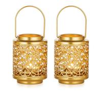 NUPTIO Lanternes Décoratives Blanc : 2 Pièces Supports de Bougies à Thé en Métal 10.5cm Petite Lanterne Vintage pour Noël Mariage Décorations de Table