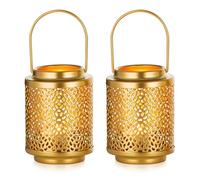 NUPTIO Lanternes Décoratives Blanc : 2 Pièces Supports de Bougies à Thé en Métal 10.5cm Petite Lanterne Vintage pour Noël Mariage Décorations de Table