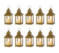 NUPTIO LED Lanternes de Bougies Mini: Dorée Vintage Halloween Décorations | 10 Pièces Porte-bougies Chauffe-plat Suspendue de Noël Marocaine Déco de Table Salon Intérieur Extérieur Ramadan