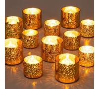 NUPTIO Lot de 12 photophores dorés en verre mercure moucheté, petites bougies votives flottantes pour fête prénuptiale, décoration de cérémonie