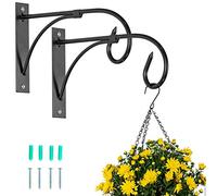 NUPTIO Lot de 2 supports de panier suspendus : crochets de jardin en métal pour plantes et mangeoires à oiseaux - Noir