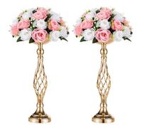 NUPTIO Lot de 2 supports polyvalents en métal pour arrangements floraux et bougies pour fête de mariage, dîner, centre de table, événement, restaurant, hôtel et décoration Doré Taille S