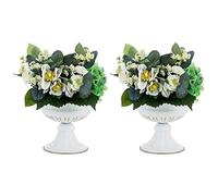 Nuptio Lot de 2 vases blancs pour centres de table de mariage - 17 cm de hauteur jardinière urne en métal élégants centres de table de mariage pour tables - Vase trompette pour mariages décoration de