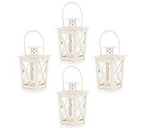 NUPTIO Lanterne en Verre À Terre/Suspendue, Lanterne en Verre Portable, Bougie Chauffe-Plat Petite Lanterne Rétro De Fer, Suspension De Décoration D’Intérieur/Cour (Blanc, 4 Pcs)