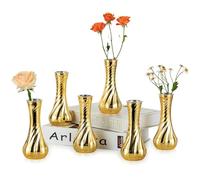 NUPTIO Lot de 6 petits vases à fleurs en verre doré pour centre de table de fête de mariage - Vase nervuré vintage pour décoration de maison, anniversaire, réception