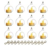 NUPTIO Mini Bougeoir Bougie Chauffe-Plat en Verre, Globes en Verre avec Bougie À LED, Diamètre De 6cm, Décoration d'arbre De Fête (10 pièces + 2 pièces)