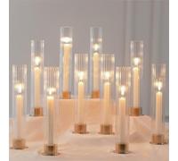 NUPTIO Or Chandelier Bougies Verre: Bougies Bâton Cylindre10 Supports Porte-Bougies Bâton sans Fond Mariage Décoration de Table Mariage Table Cylindre doré