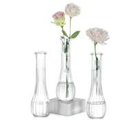 NUPTIO Petit Vase en Verre pour Fleur: 3 Pièces 21,7cm Haut, Transparent | Grand Soliflore, Centre de Table pour Fête, Mariage, Noel, Anniversaire, Ceremonie, Maison