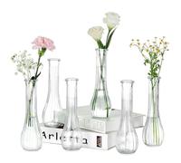 NUPTIO Petit Vase en Verre pour Fleur: 6 Pièces 21,7cm Grand Soliflore Vase Decoratif pour Mariage - Transparent Fleur Centre de Table pour Fête Interieur Maison Deco