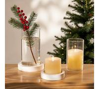NUPTIO Photophore en Verre Bougeoir en Bois : Set De 2 Verres Photophores Cylindre en Blanc Rustique Vase Grande Bougie À Réchaud Bougeoir De Table Décoration De Table Noël Mariage Outdoor