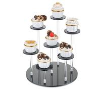 NUPTIO Presentoir Bijoux Acrylique Support :8.5cm Cupcakes Gateau Parfum Bague Collier Porte Figurine Etagere Escalier Rond Noir Anniversaire