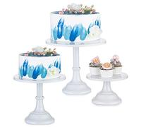 NUPTIO Présentoirs à Gâteau 3 Pièces Rond: Métal Support à Gâteau 3 Niveaux Blanc Plateaux Doré Brossé Desserts Simple Design